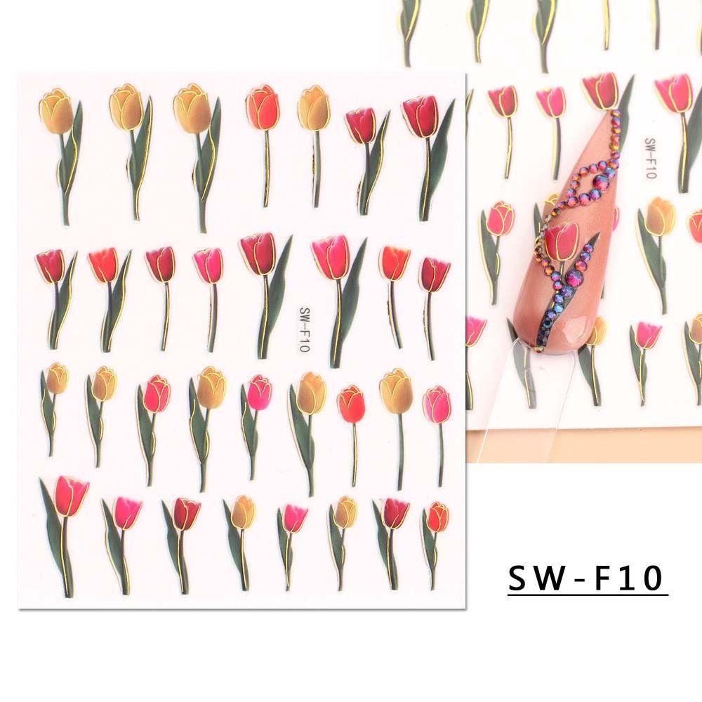 Mxbeauty Stiker Kuku Tulip Fashion Daun Ins Style Dekorasi Kuku Jepang