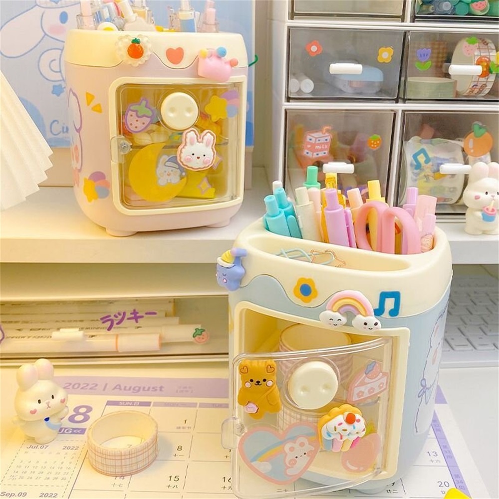 Ins Pig Pen Holder Alat Tulis Belajar Kantor Desktop Kotak Penyimpanan Pulpen Kartun Babi Dengan Stiker Makeup Brush Storage