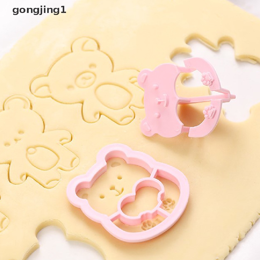 Ggg 2/4Pcs Cetakan Beruang Lucu Cookie Bear Stamper Biscuit Cutter Set DIY Cetakan Kue ID