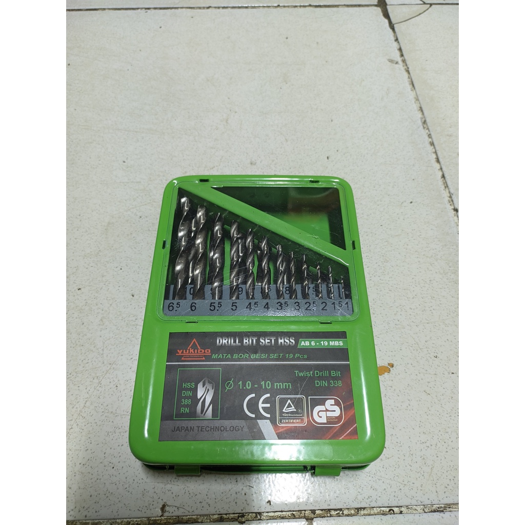 Yukido mata bor besi set HSS 19 pcs - Drill bit set 19pcs - Mata bor set multifungsi besi metal kayu plastik