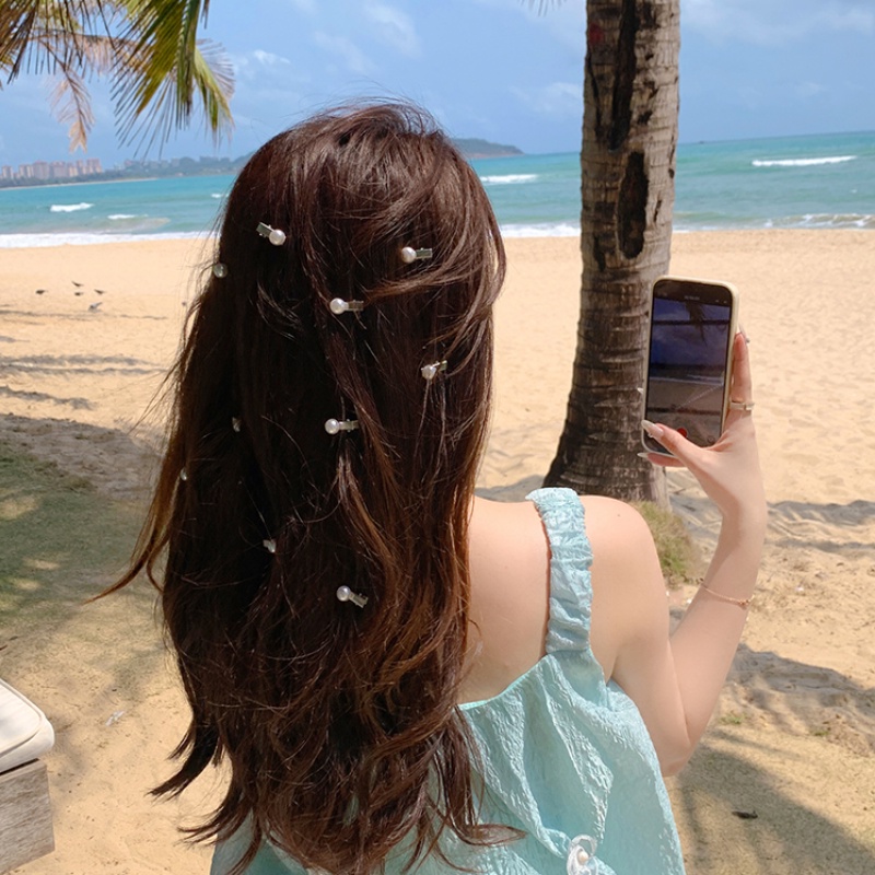 We Flower 4PCs Korean ins Trendi Mini Mutiara Rambut Mengepang Klip Jepit Untuk Wanita Gadis Anak Lucu Fashion Jepit Rambut Pantai Liburan Musim Panas Rambut Styling Aksesoris Bobby Pin Kecil