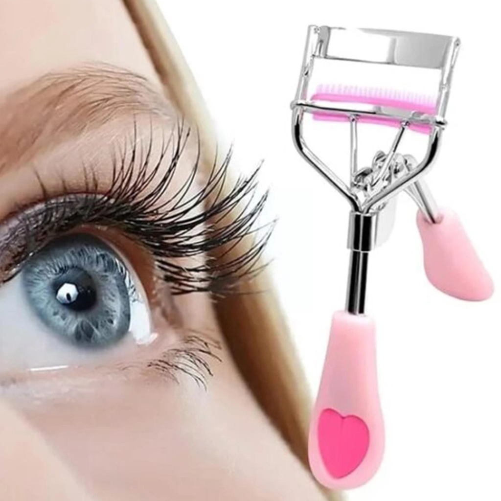 Klip Bulu Mata Stainless Steel Motif Hati Peach Pink/Penjepit Sisir Bulu Mata Sudut Lebar Melengkung Alami