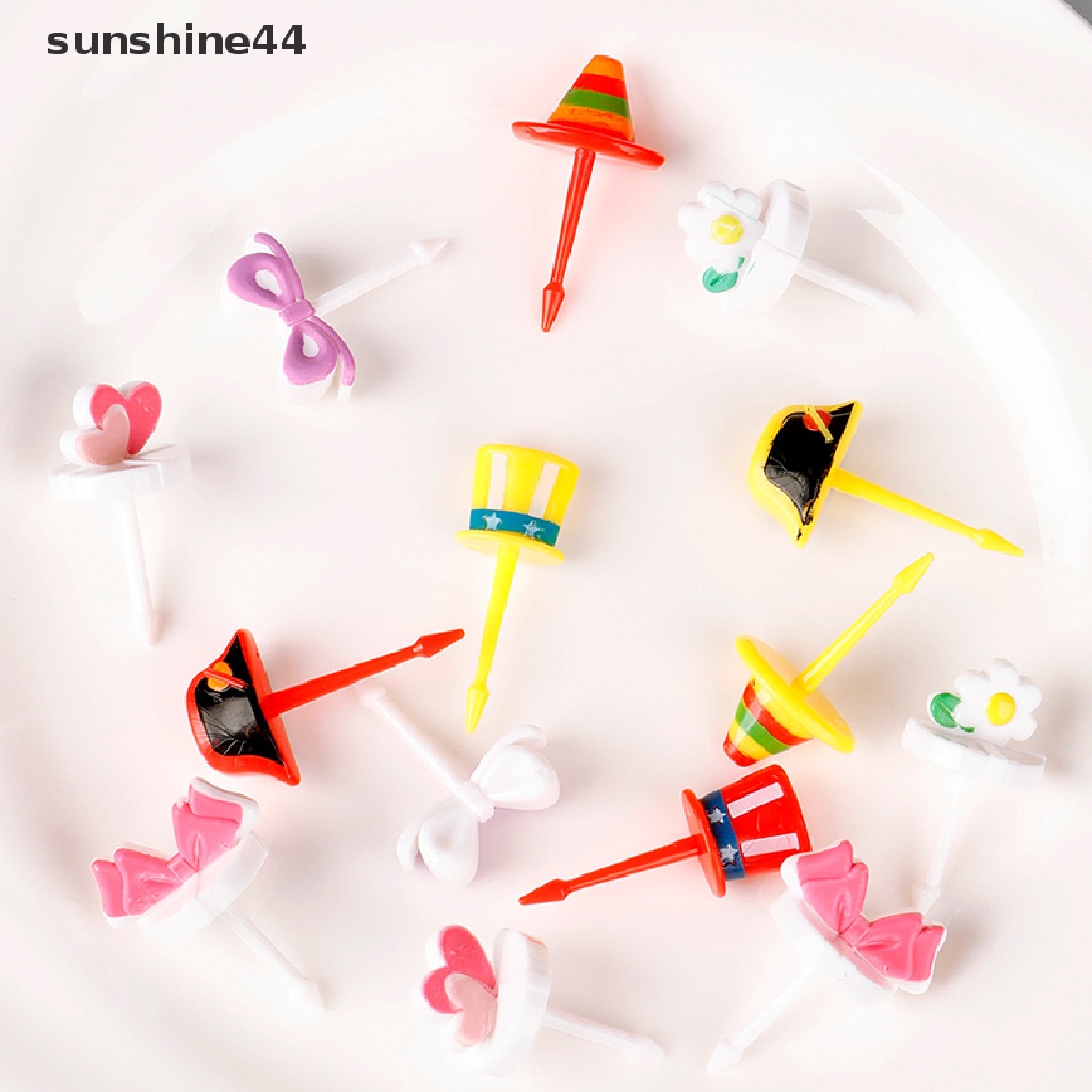 Sunshine 6Pcs Topi Mini Lucu Farm Kartun Food Pick Anak Snack Kue Dessert Makanan Buah ID