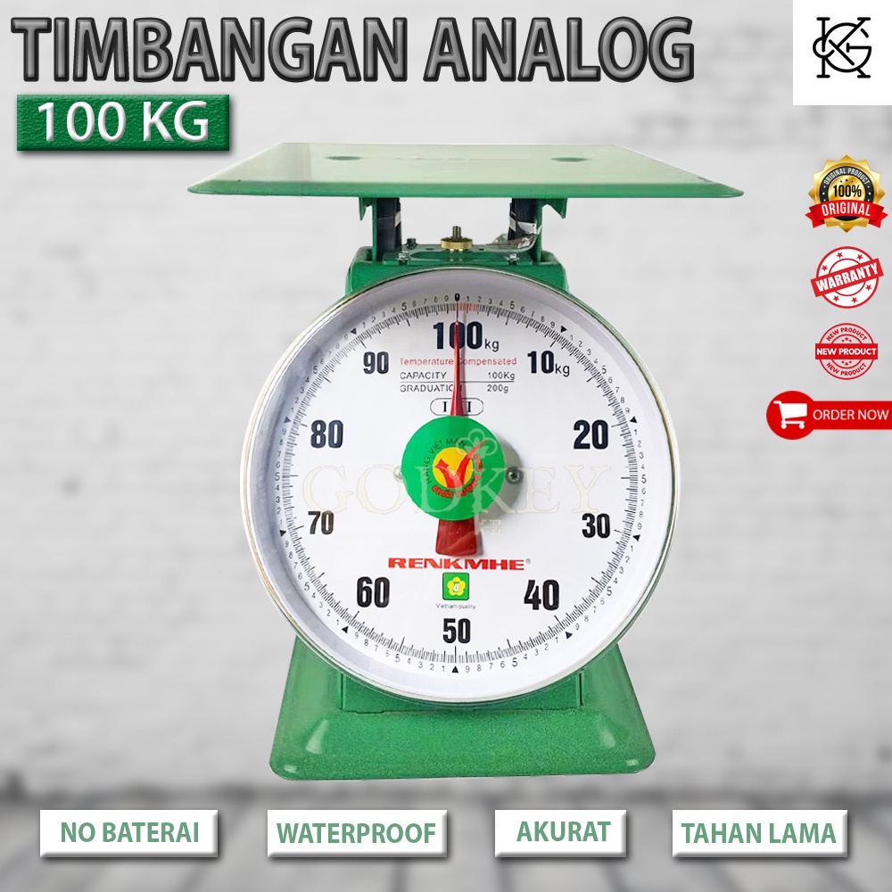 Timbangan Manual Jarum  Duduk MONAKE 100 Kg Besi Plat Datar Rata Timbangan Meja Hijau Ayam Daging Barang Makanan 100kg