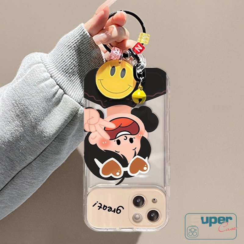 IPHONE 3d Gelang Kartun Smiley Case Kompatibel Untuk Iphone13 11 12 14 Pro MAX XR 7 8 14 Plus X XS MAX SE Lucu Kreatif Flip Make Up Cermin Cowok Cewek Shockproof Lembut Pasangan Cover