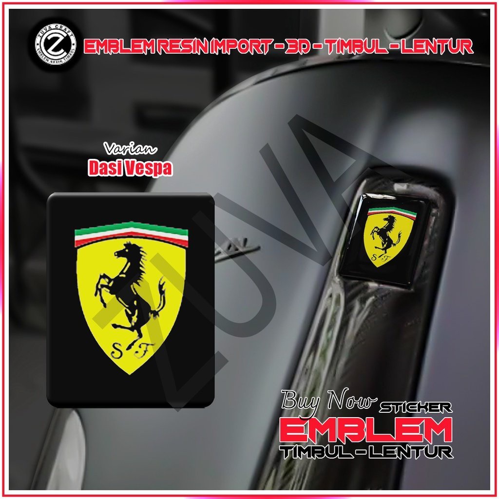STIKER EMBLEM VESPA LOGO Ferrari EMBLEM TIMBUL STIKER VESPA DASI VESPA VESPA RESIN LENTUR Vespa LX/S