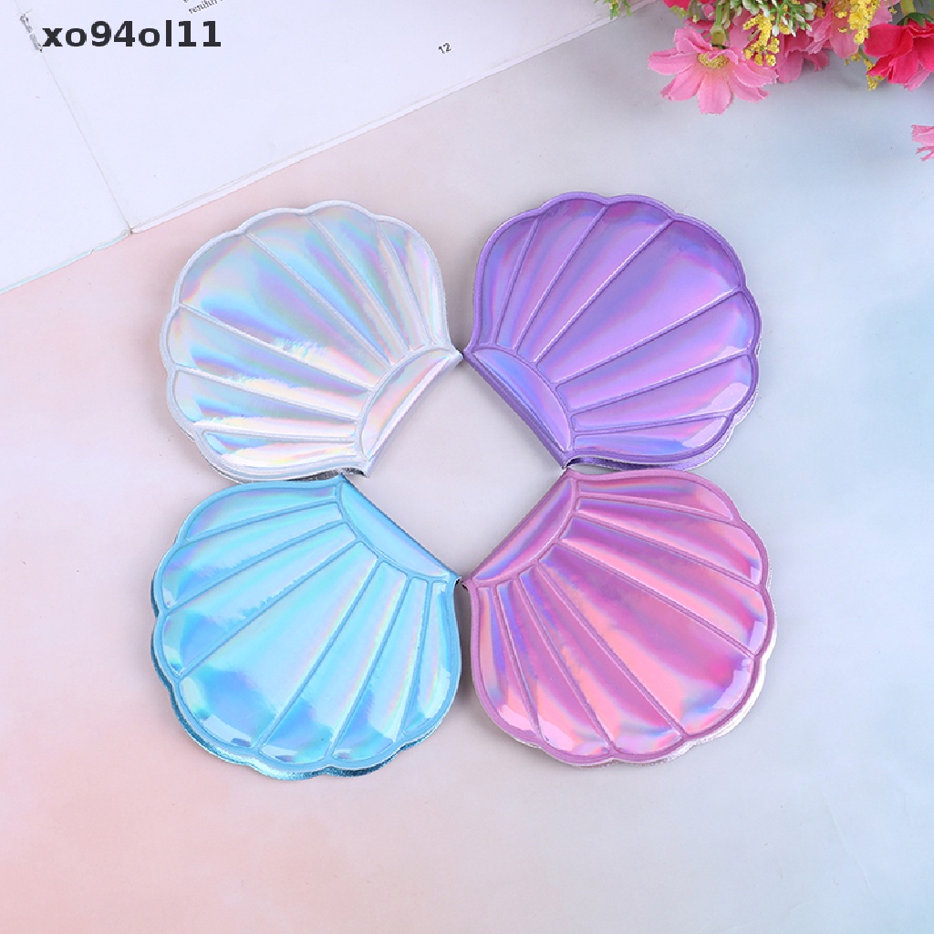 Xo Sea Shell Bentuk Compact Cermin Kosmetik PU Leather Kaca Pembesar Makeup Dua Sisi OL