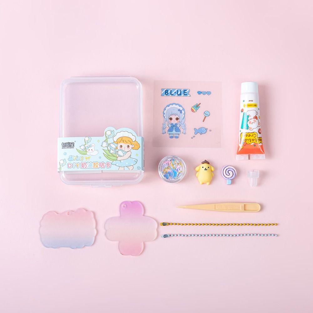 Lanfy Guka Cream Lem Sticker Scrapbooking Stiker Stationery Stiker Alat Tulis Siswa Lengkap Kotak Penyimpanan Bahan Akun Tangan Diy Bahan Storage Box Guka Sticker Set