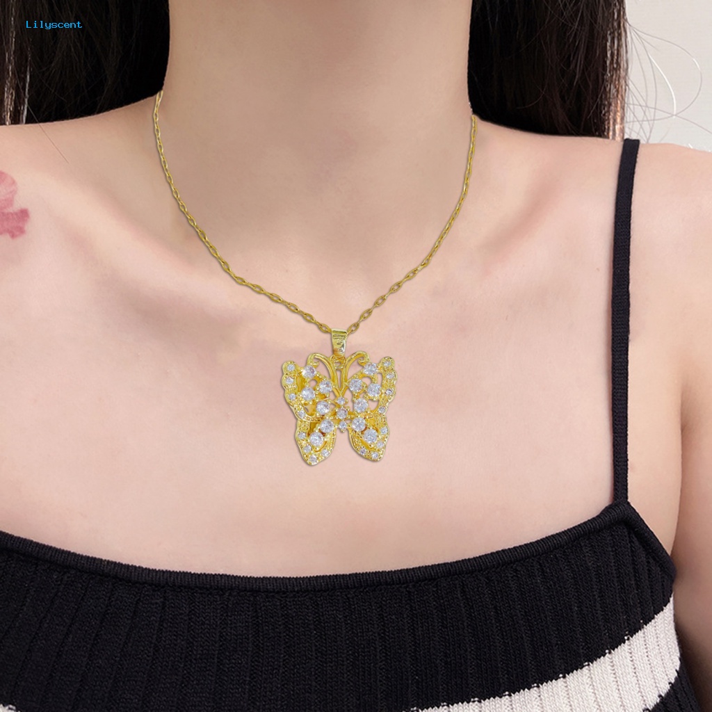 Lilyscent Anti-Karat Pesona Kalung Perhiasan Aksesori Fashion Liontin Kupu-Kupu Kalung Kepribadian