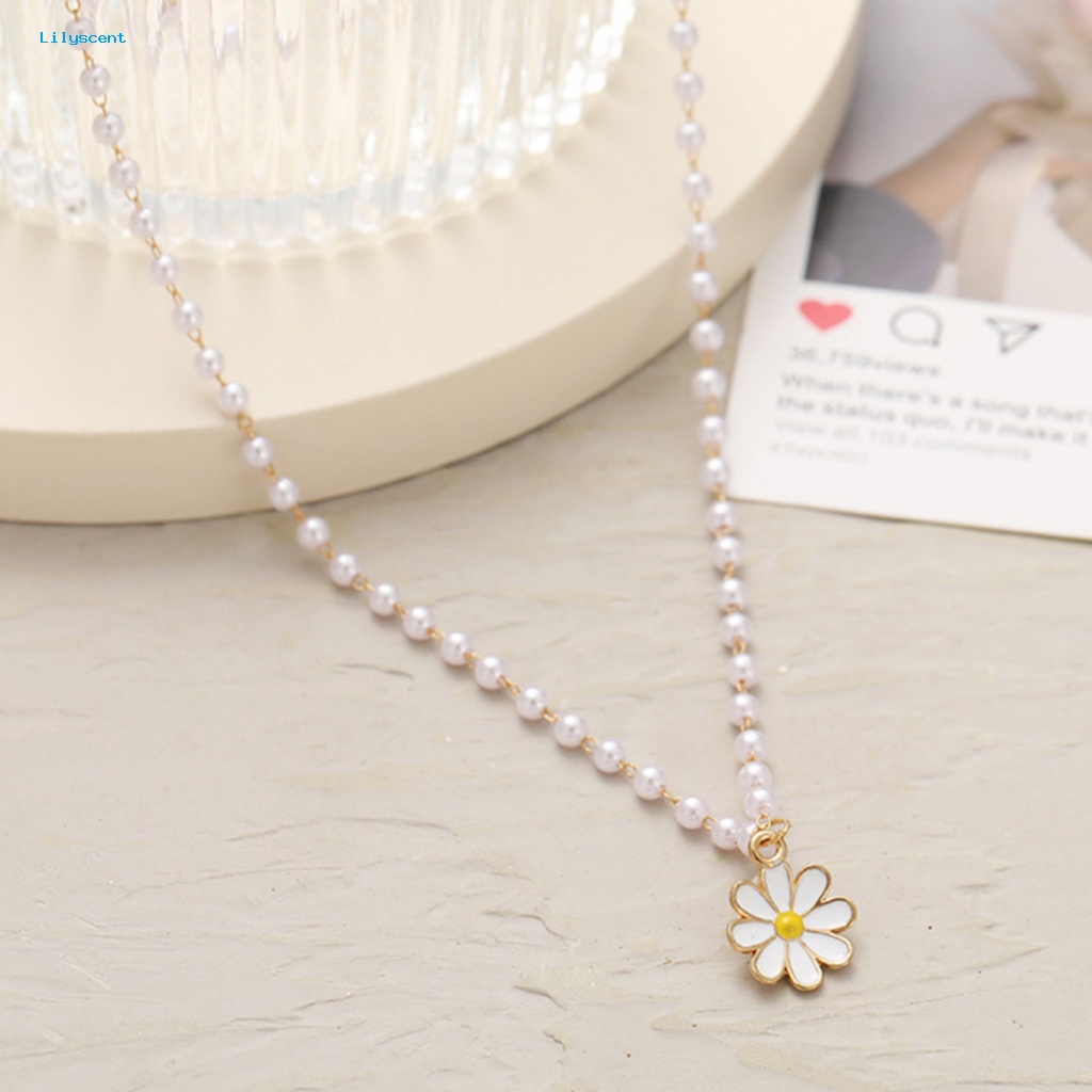 Lilyscent Peri Wanita Kalung Perhiasan Aksesoris High Gloss Mutiara Imitasi Manik-Manik Rantai Wanita Kalung Elegan