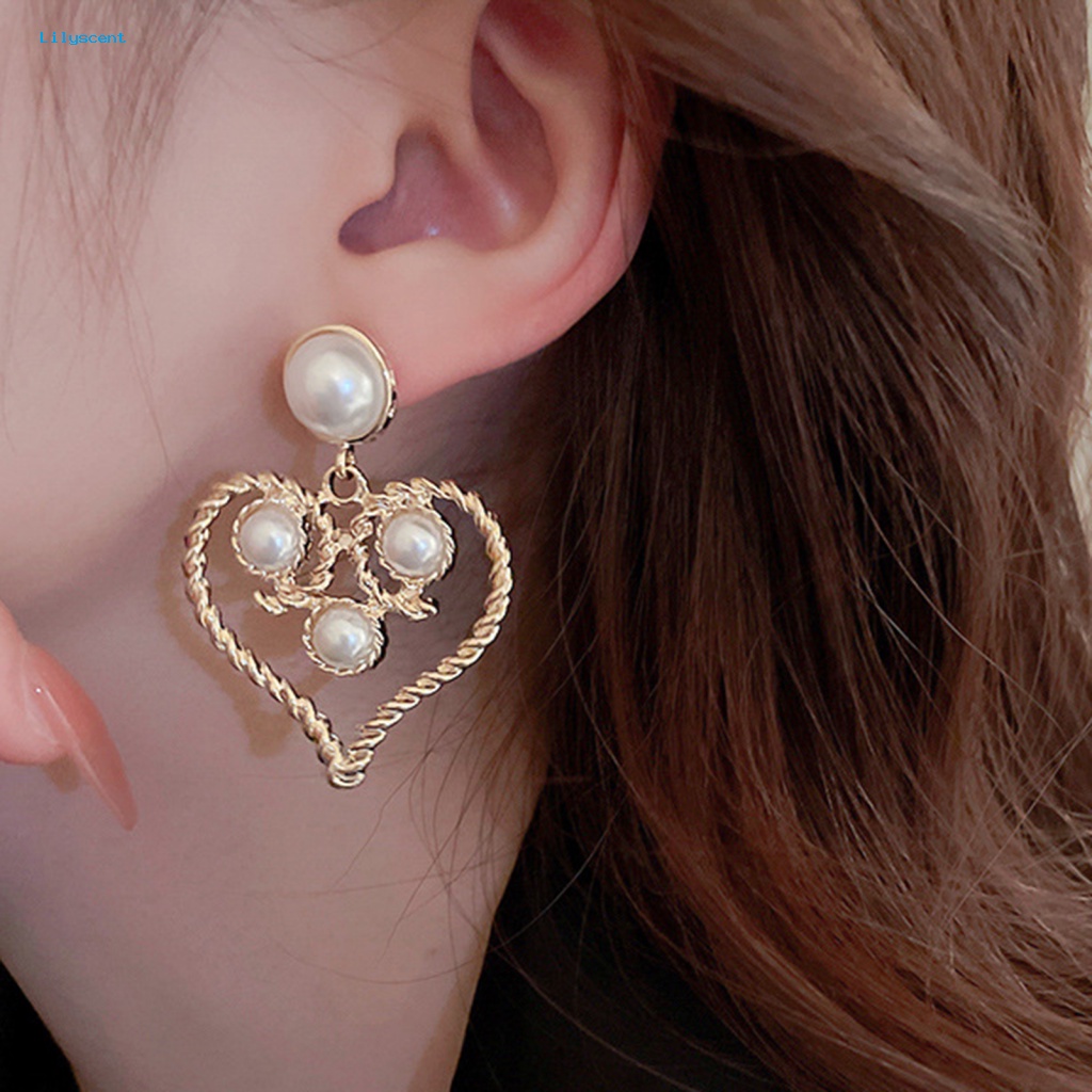 Lilyscent 1pasang Electroplating Stud Earrings Perhiasan Aksesori Wanita Mutiara Imitasi Panjang Drop Earrings Twist Frame