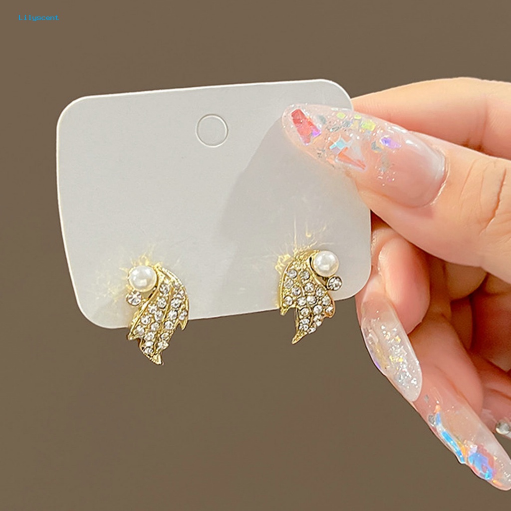 Lilyscent 1pasang Anting Pejantan Tepi Halus Aksesori Fashion Wanita Maple Leaf Ear Studs Perhiasan Aksesoris Berlian Imitasi Penuh