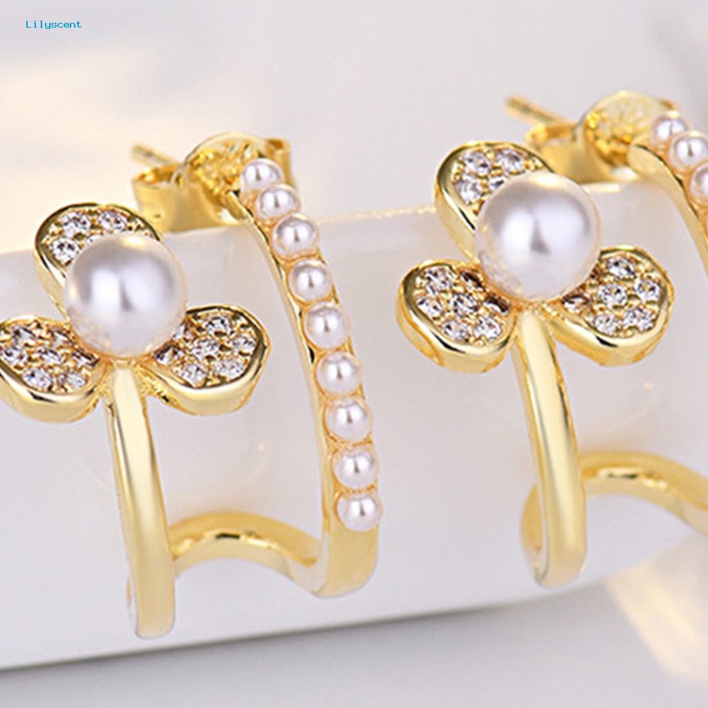 Lilyscent Fashion Jewelry Stud Earrings Untuk Pesta Berkilau Berlian Imitasi Bunga Telinga Studs U-shaped