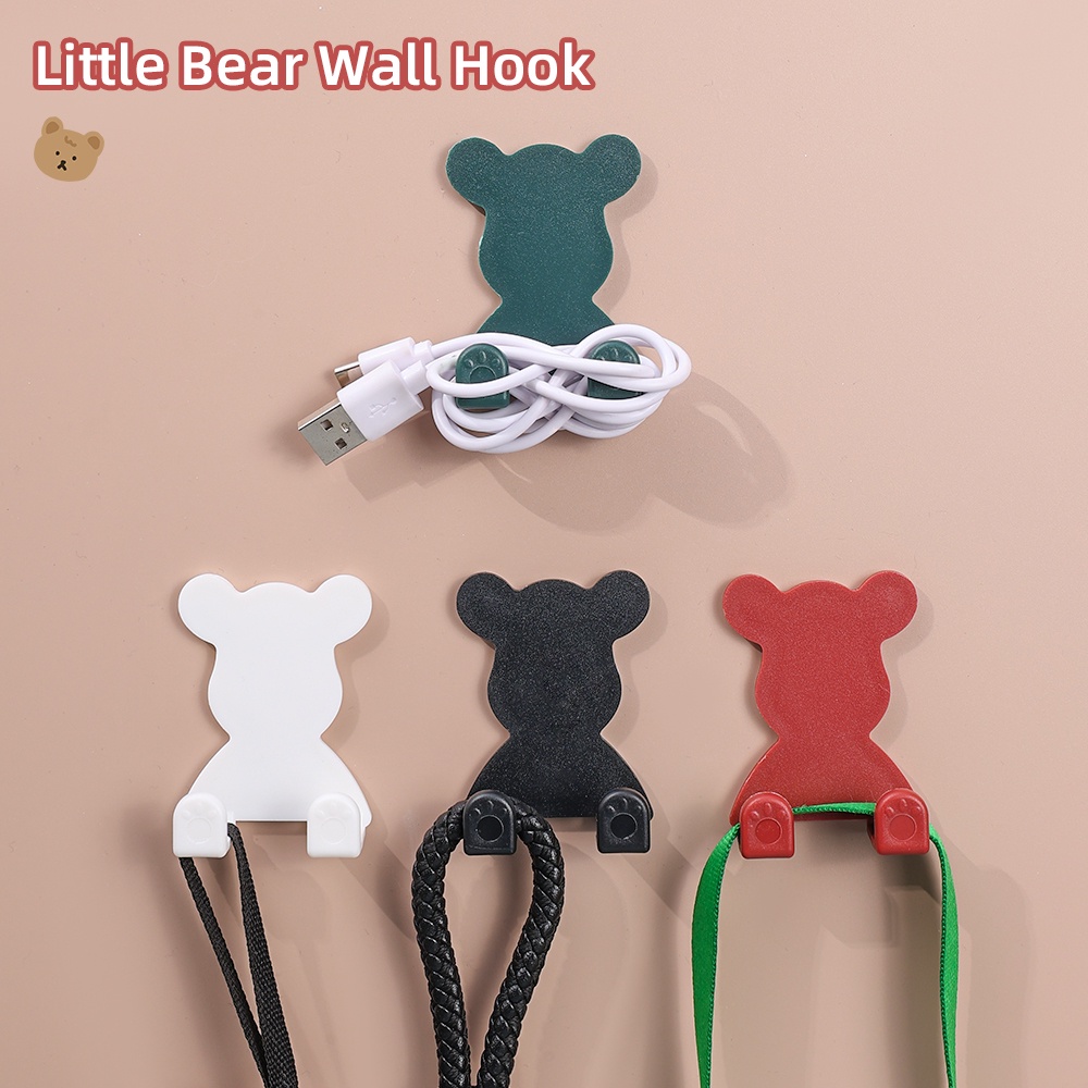 Cute Bear Punch-free Strong Double Hook/Gantungan Di Balik Pintu Kait Penyimpanan Silet Kamar Mandi/Rak Colokan Kreatif Tempat Kunci/Power Line Organizer