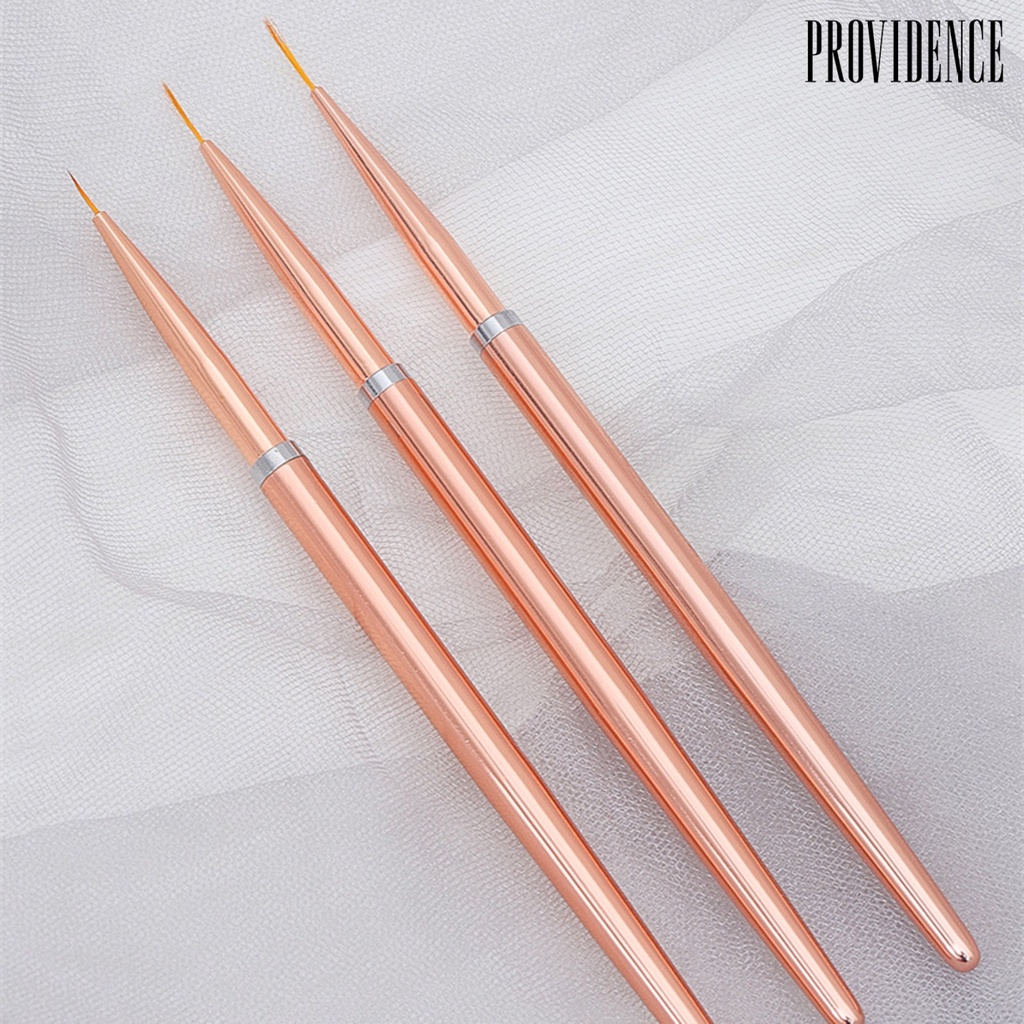 Providence 3Pcs Pena Kuku Bulu Nilon Lembut Gagang Logam Non-slip Pegangan Nyaman Multifungsi Desain Nail Art Rose Golden Profesional Nail Art Pull Pen Alat Salon