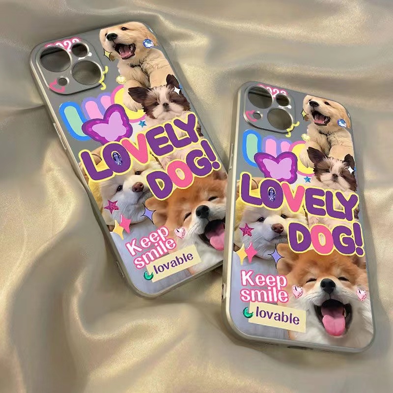 IPHONE Lovely Dog Soft Case Kompatibel Untuk Iphone11 14 13 12 Pro XS Max XR X8 7 6S Plus Casing Ponsel Mini Electroplate TPU Silikon Shockproof Cover