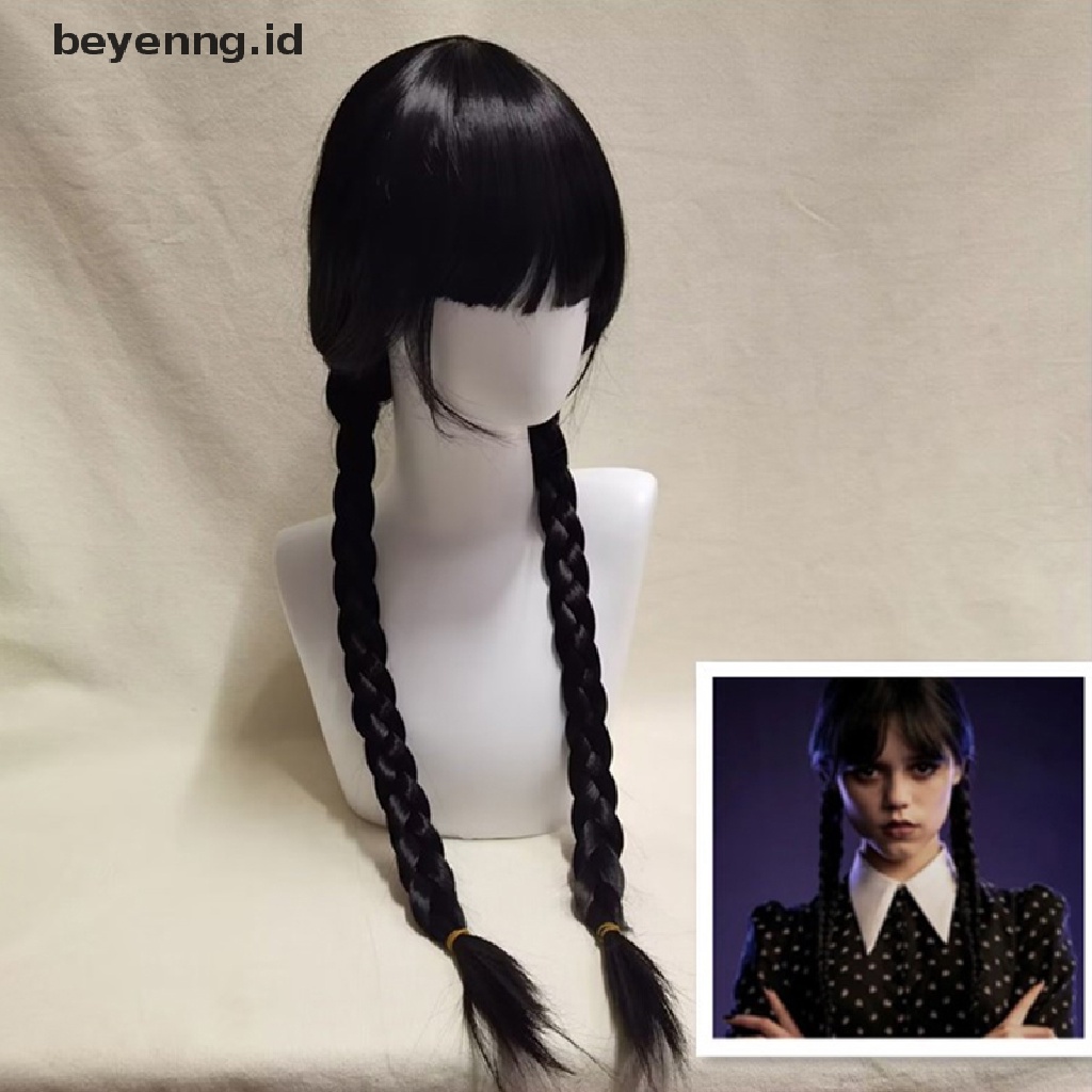 Beyen Wednesday The Addams Family Cosplay Wig Rambut Kepang Hitam Panjang Dengan Poni Wig ID