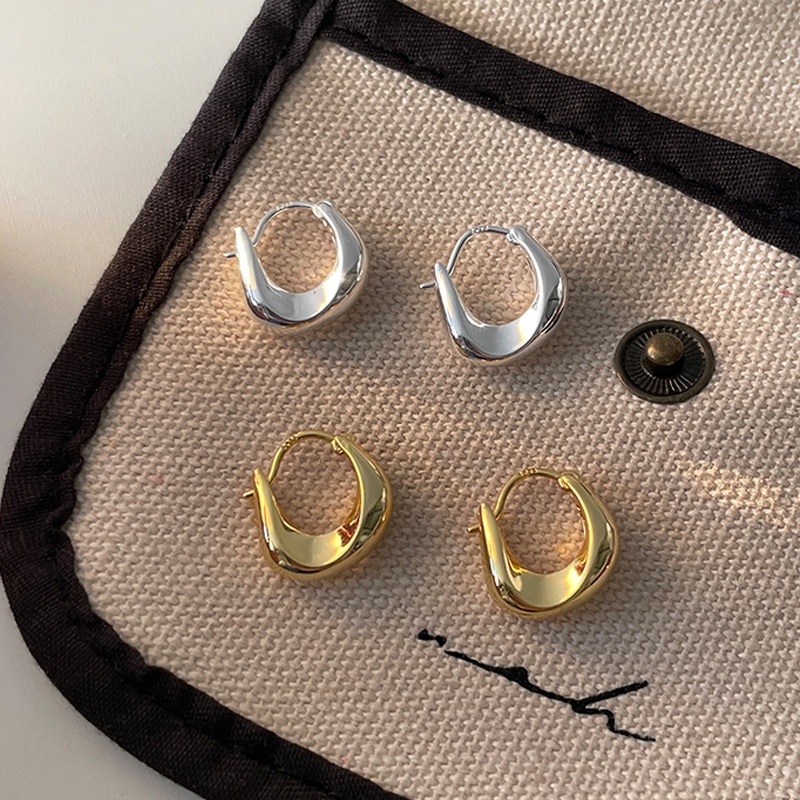 Papaozhu Bergaya S925 Perak Memutar Berbentuk U Hoop Anting-Anting Untuk Wanita Perempuan Sederhana Berongga Geometris Manset Anting-Anting Temperamen Telinga Aksesoris