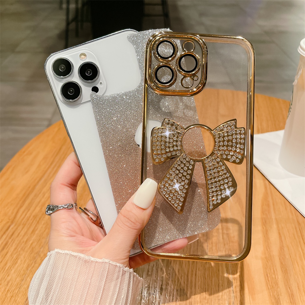 Kreatif aesthetic 3D masonry bow case iPhone 14pro Max case iPhone 12 13 Pro Max14 plus 11promax case Kamera Perlindungan Lensa Kedip Mewah Perlindungan shock TPU soft case