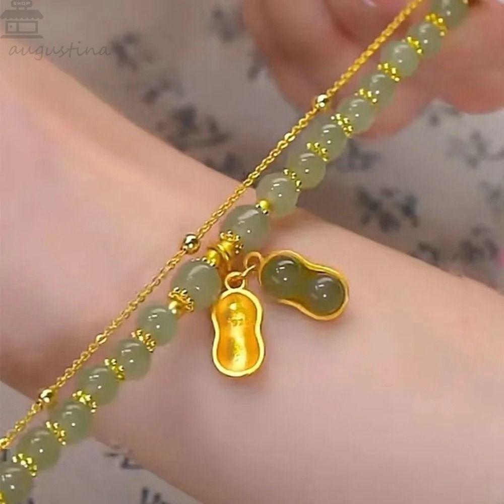 Agustina Manik Gelang Kepribadian Retro Sederhana Mutiara Emas Zamrud Gelang Antik Rantai Ganda Perempuan Tangan Rantai