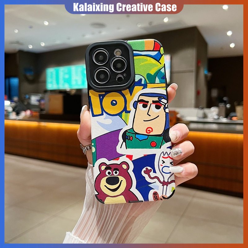 Casing Ponsel Kulit Garis Persegi Untuk iPhone14 Pro Max13 12 11 Xs Max X XR 7per8 Plus 14Plus Lembut Penutup Belakang Motif Toy Story