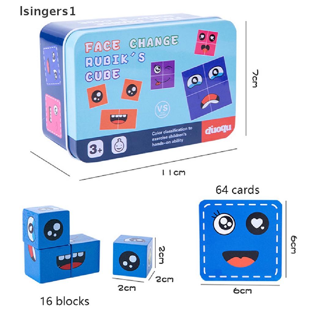 [lsingers1] Emosi Wajah Ganti Blok Ekspresi Kayu Mainan Puzzle Anak Cube Table Game Belajar Montessori Mainan Edukasi Anak Butik