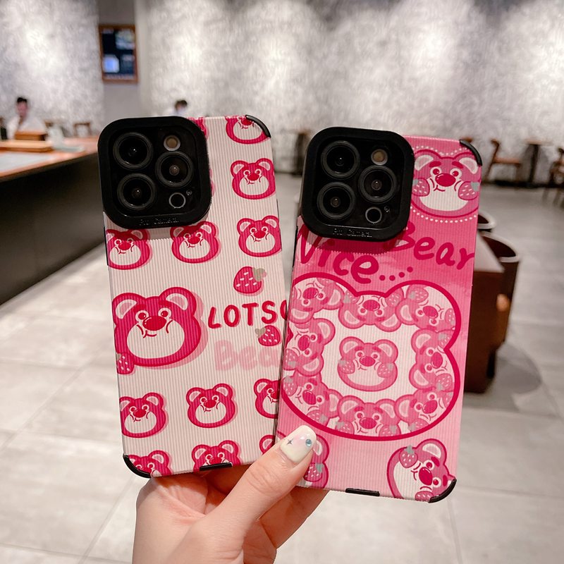 Rose Red Lotso Strawberry Bear Girl Woman Soft Silicon Case HP iP iPhone 6 6S 7 8 14 + Plus SE 2020 X XS XR Max 11 12 13 Pro Max FTD Casing Apple