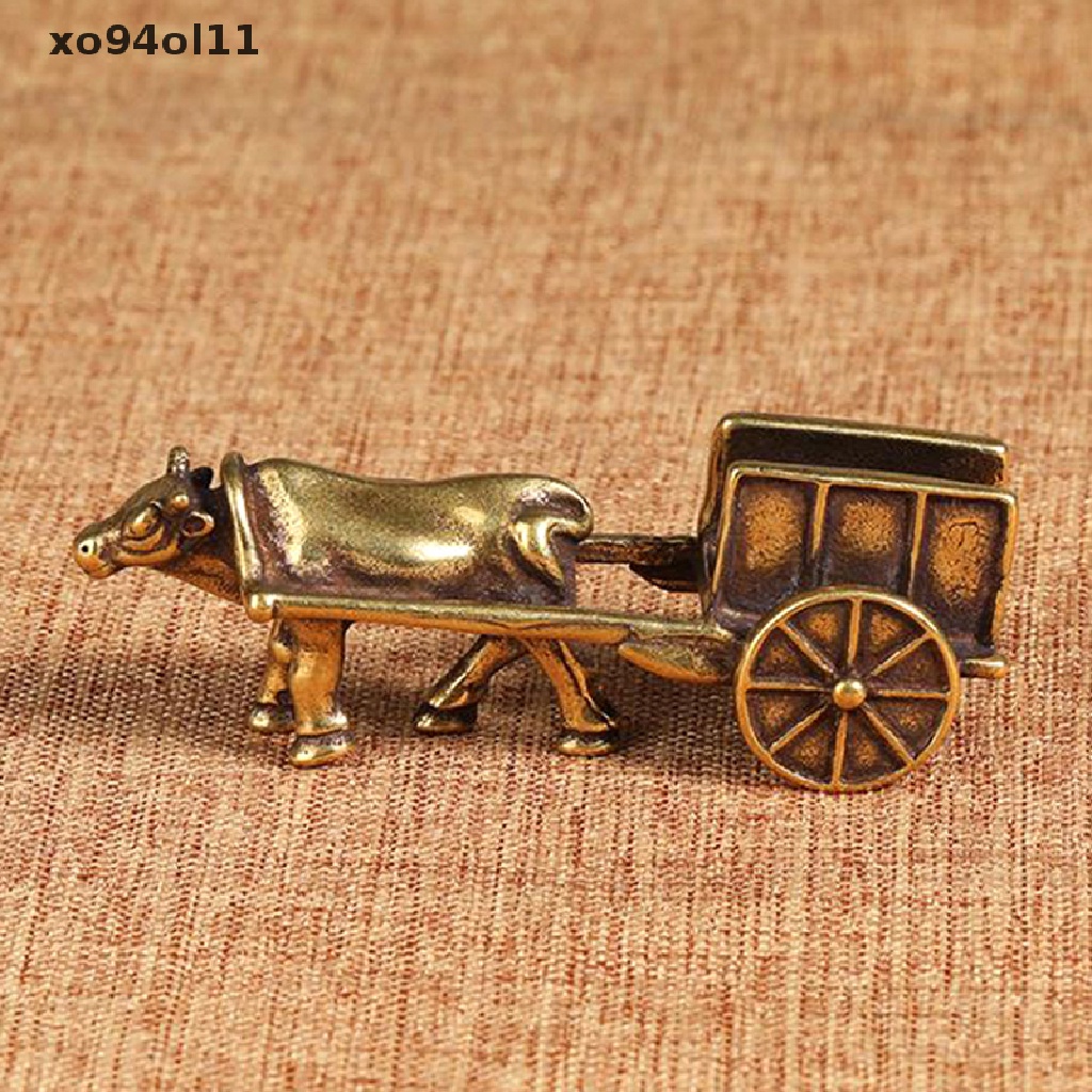 Xo Patung Sapi Kuningan Mini Patung Sapi Gerobak Aksesoris Liontin Statue Decor OL