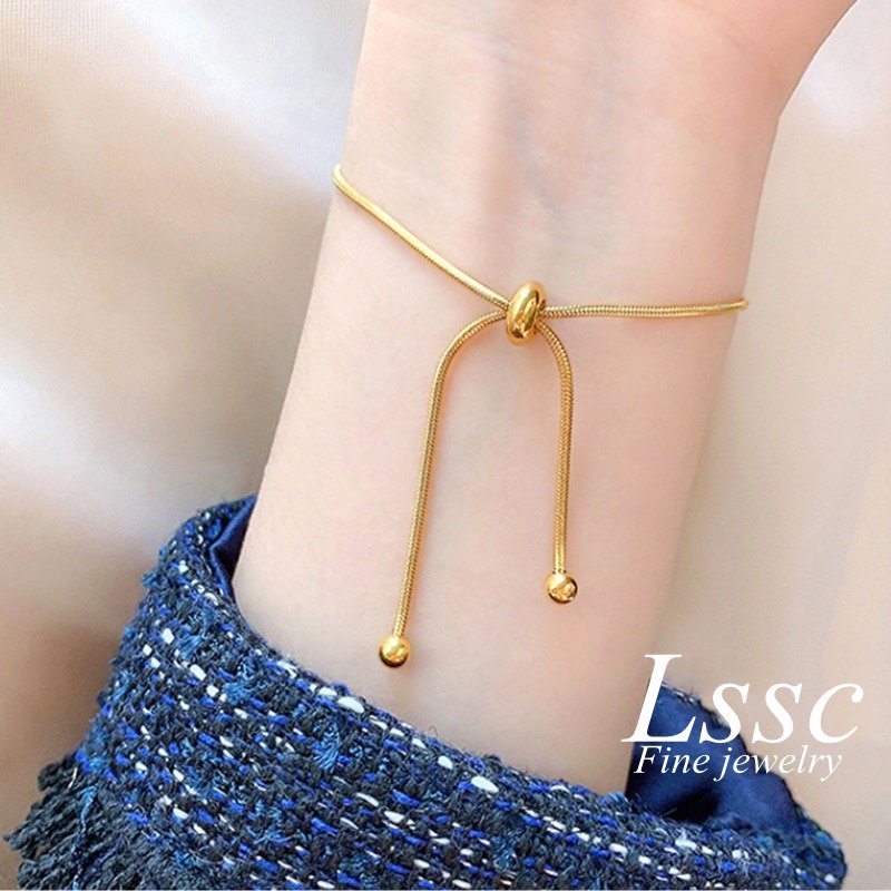 Gelang Kaki Serut Titanium Anti Karat Emas 18K Cantik Elegan Korea Aksesoris Wanita Perhiasan