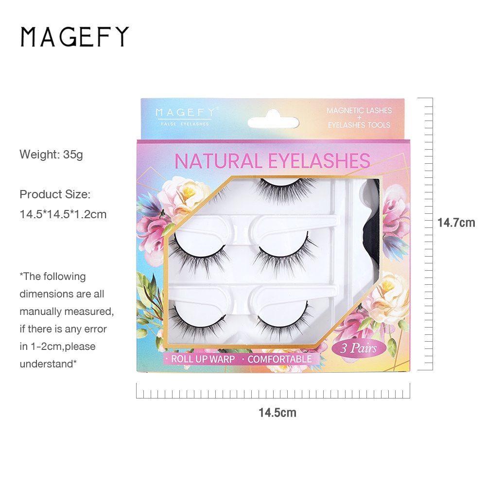 MAGEFY 3 Pasang Bulu Mata Palsu Tanpa Lem - Riasan Cepat &amp; Natural 3D Eyelashes Extension Premium Knot Free Berperekat Yang Dapat Digunakan Kembali Dan Dapat Dengan Mudah Diaplikasikan Dalam 3 Detik 7420