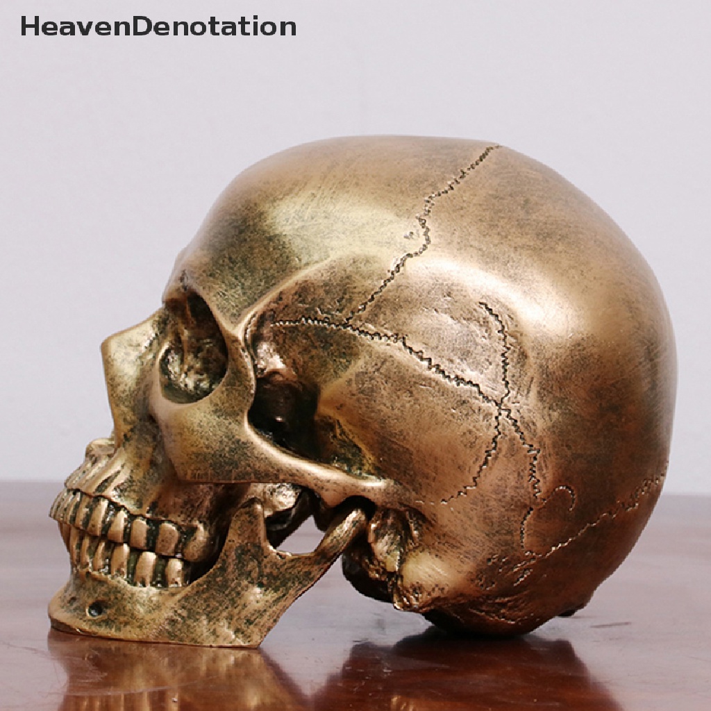 [HeavenDenotation] Patung Resin Manusia Bronze Model Tengkorak Halloween Realistis1: 1dekorasi HDV