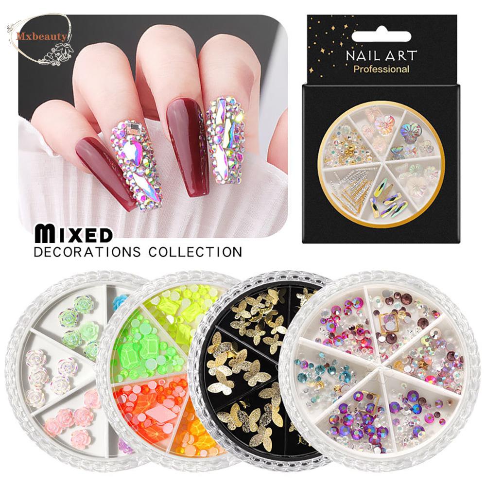 MXBEAUTY DIY Nail Art Decoration Shell Flakes Manicure Butterfly Nail Sequins 3D Glitter Laser AB Drill Shaped Rivets Shiny Nail Rhinestones