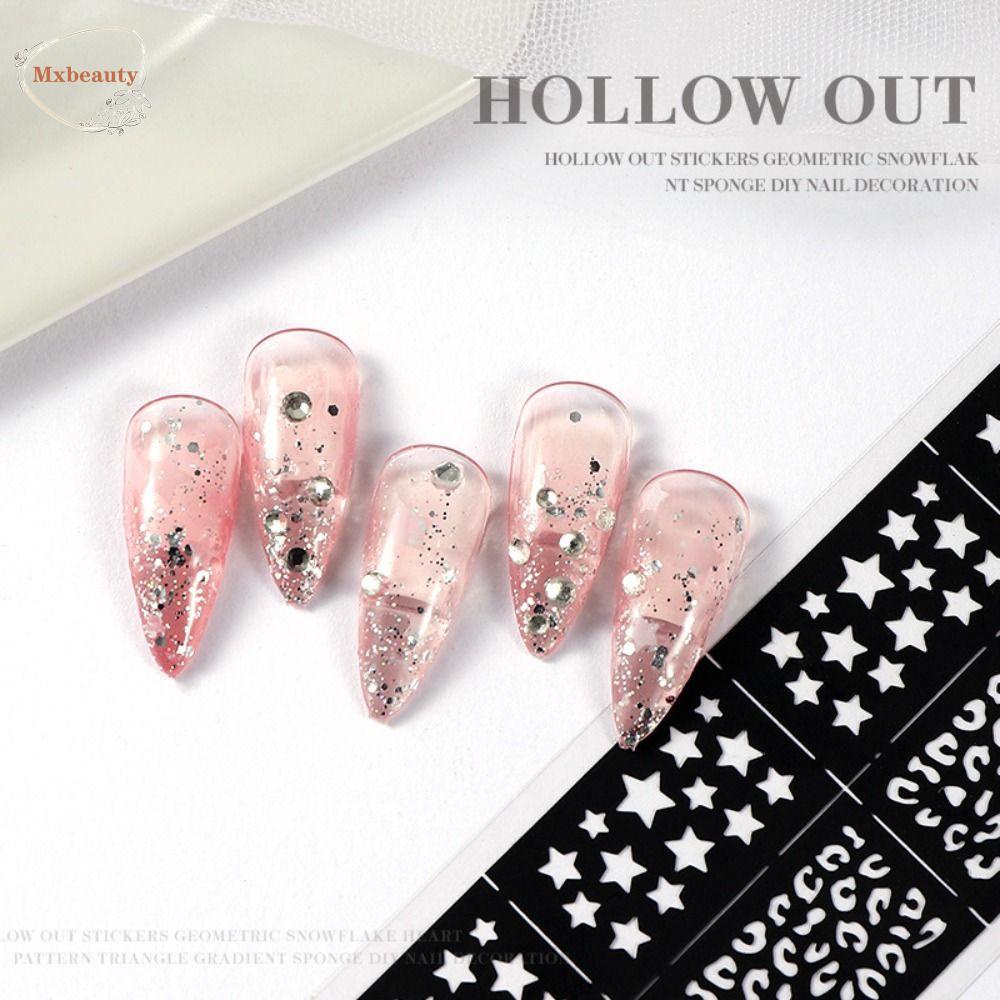 Mxbeauty Manicure Design Tools Hollow Stiker DIY Warna Gradasi Spons Sponge Kepala Inkjet Stensil Untuk Lukisan Kuku Spray Painting Stensil
