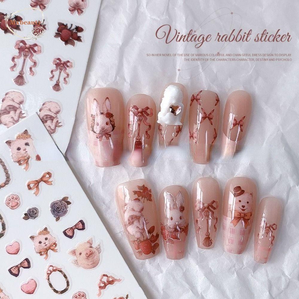 Mxbeauty Stiker Kuku Motif Kartun Hewan Kelinci / Babi DIY Untuk Nail Art