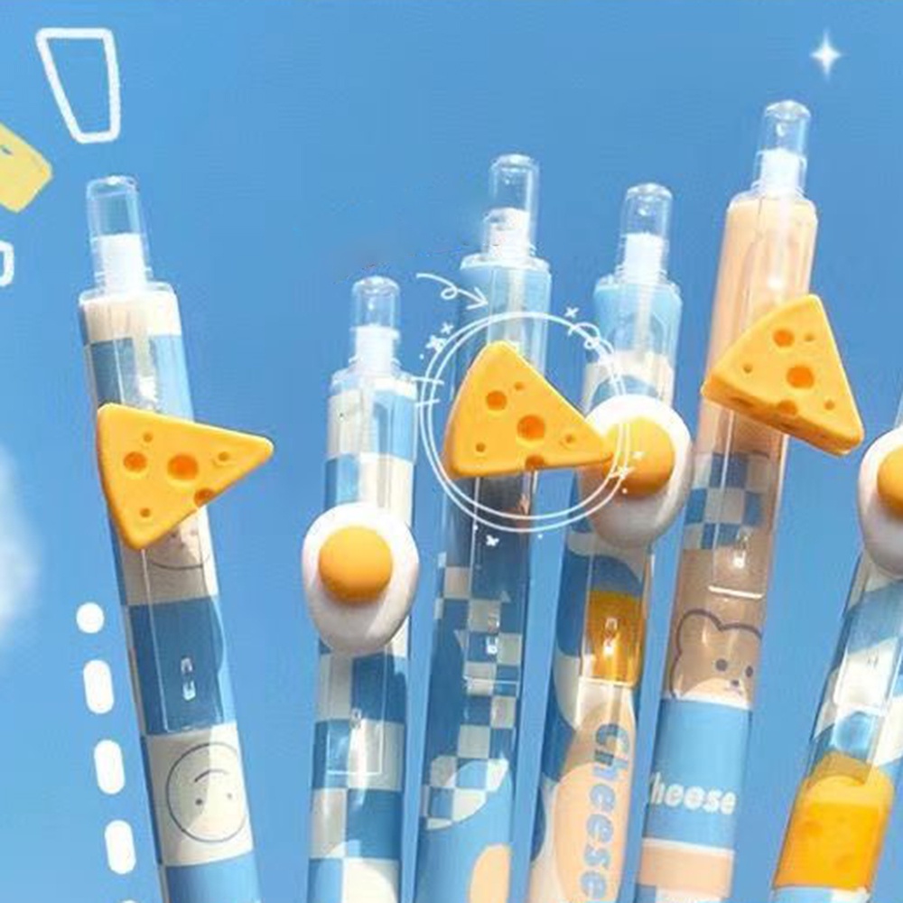 6pcs Pena Keju Telur Rebus Press Gel Untuk Siswa Menulis Pulpen Belajar Stationary Hadiah