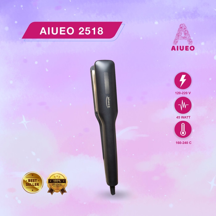 [GARANSI 18 BLN] • Catokan Rambut Curly Hair Straightener AIUEO 2518 Alat Catok Rambut Meluruskan dan Keriting Salon Profesional Daya Rendah - Warna Hitam