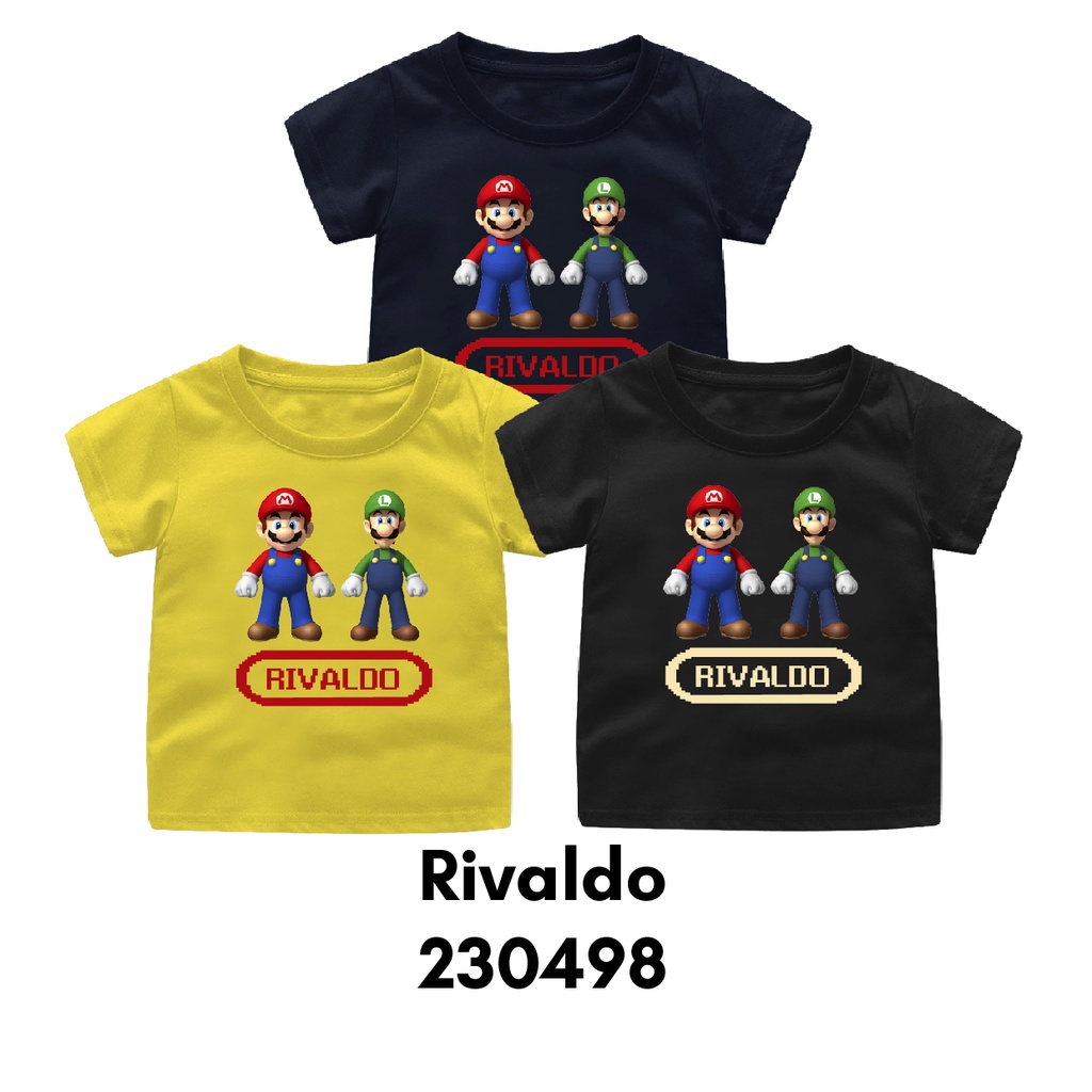 Baju Kaos Custom Nama Rivaldo MarioBros Series Ready size Bayi sampai Dewasa Bahan Katun Combed 30s