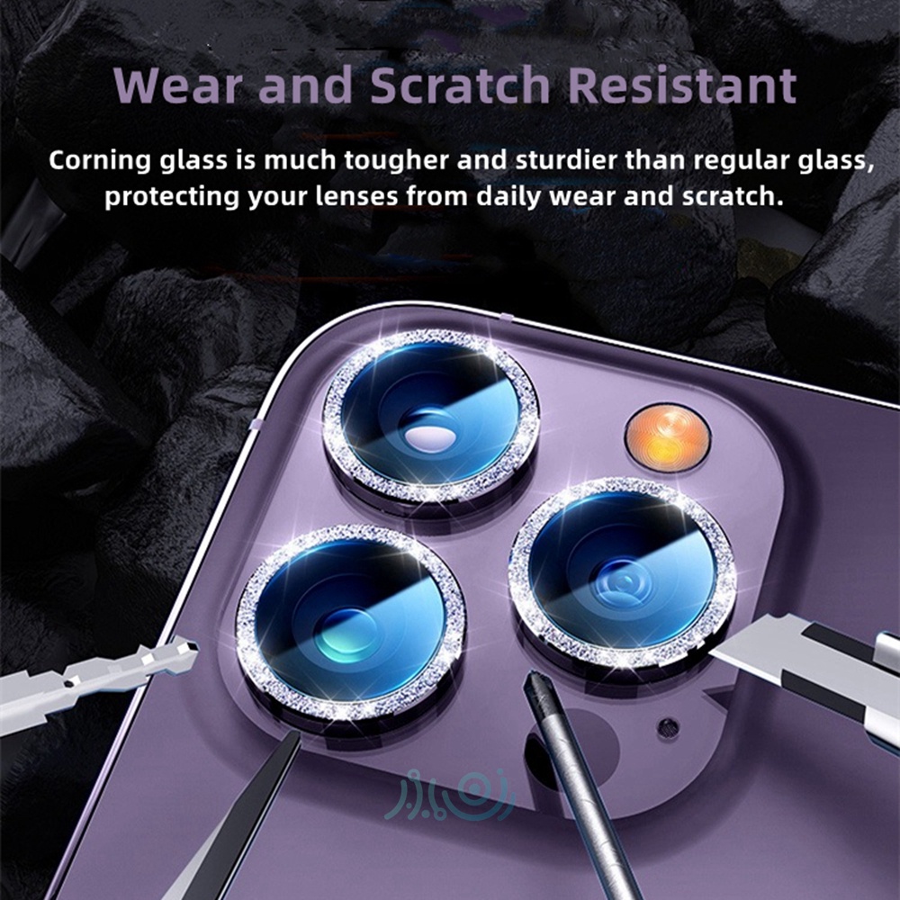 IPHONE Bling Glitter Pelindung Kamera Untuk Iphone11 12 13 14 Pro Max14 plus Cincin Berlian Metal Tempered Glass Back Lens Cover Cap