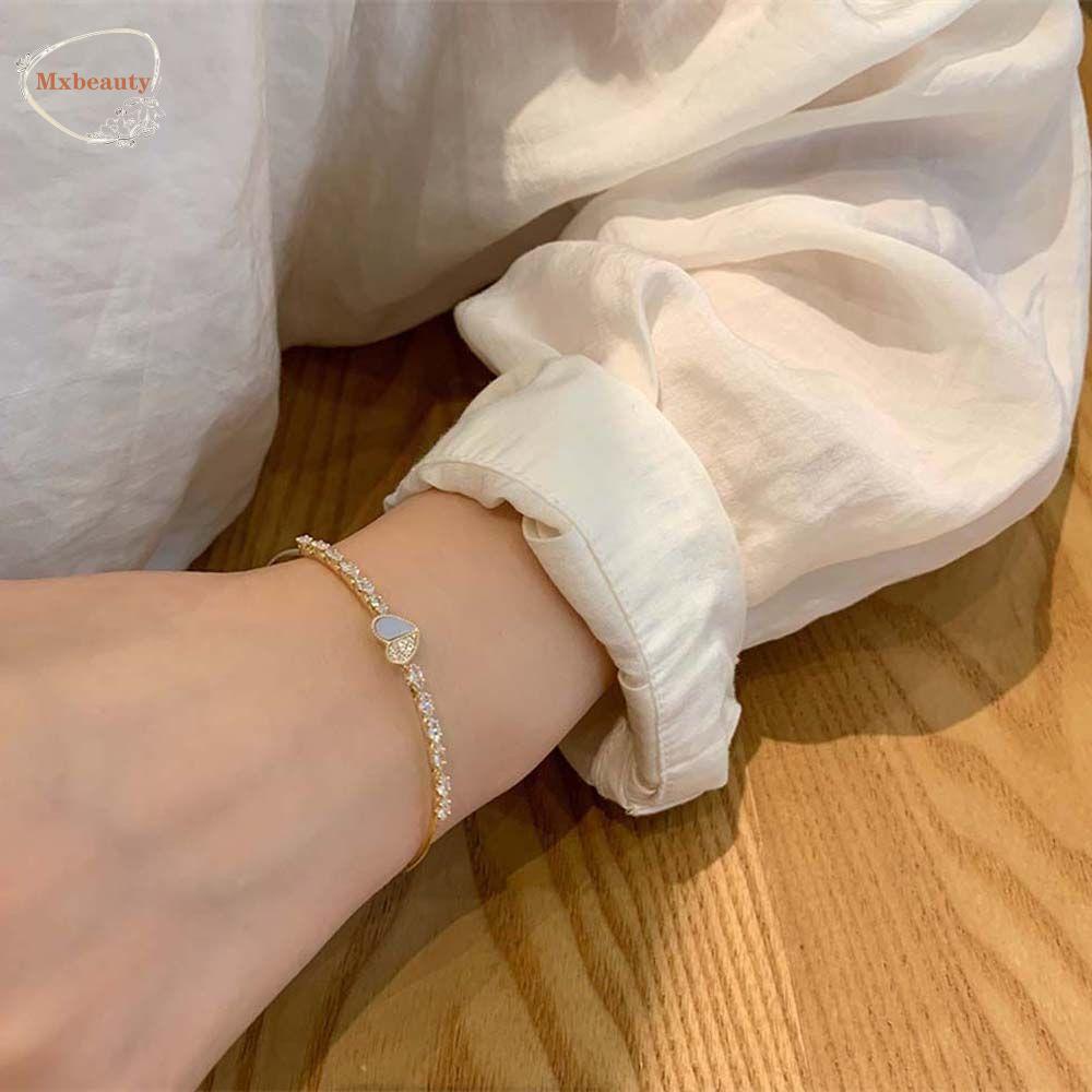Mxbeauty Gelang Wanita Lucu Mewah Cinta Hati Wanita Hadiah Manset Terbuka Bentuk C Dekorasi Gelang Korea