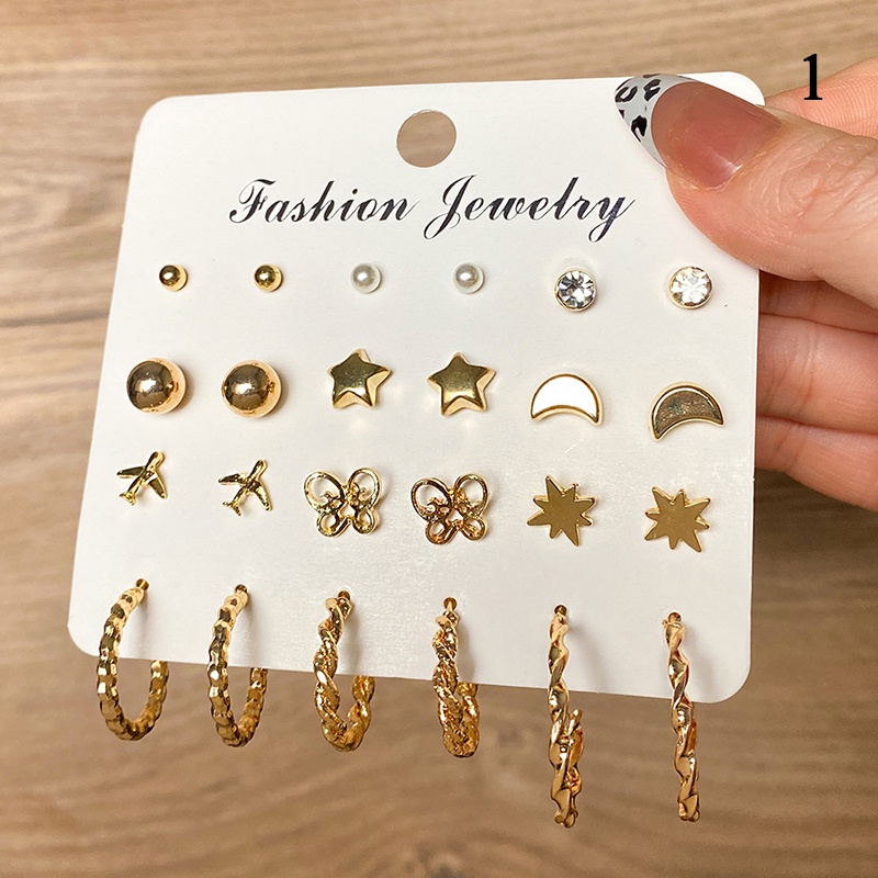 1set Retro Temperamen Geometris Anting Set Lingkaran Emas Resin Earing Wanita Alloy Drop Perhiasan Aksesoris 6set Untuk Memilih