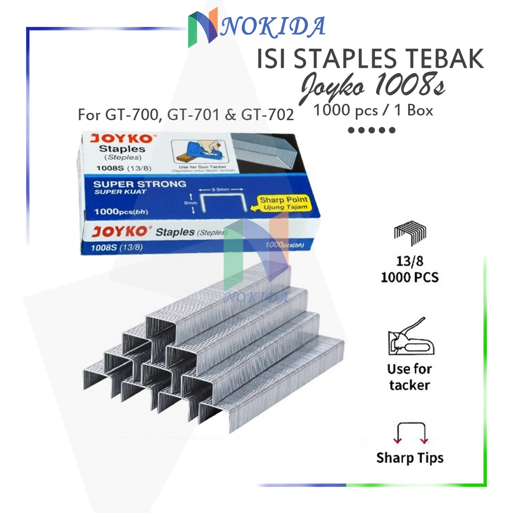 

Nokida Refill Steples Tembak Joyko 13/8 [1008s/ 1 Box] / Isi Hekter Jok Motor / Staples / Stapler Tembak Kayu / Isi Ulang Gun Tacker Untuk GT-700 GT-701 & GT-702