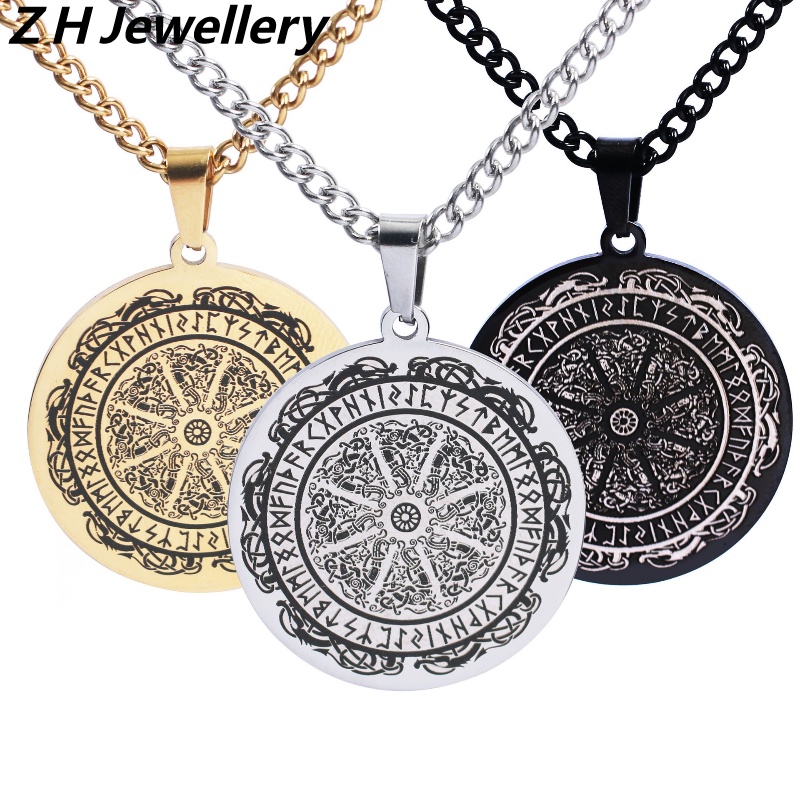 Z H Perhiasan Vintage Nordic Viking Odin Magic Array Liontin Fashion Pria Anti Karat Kalung Hip Hop Baja Titanium Aksesoris Pesta