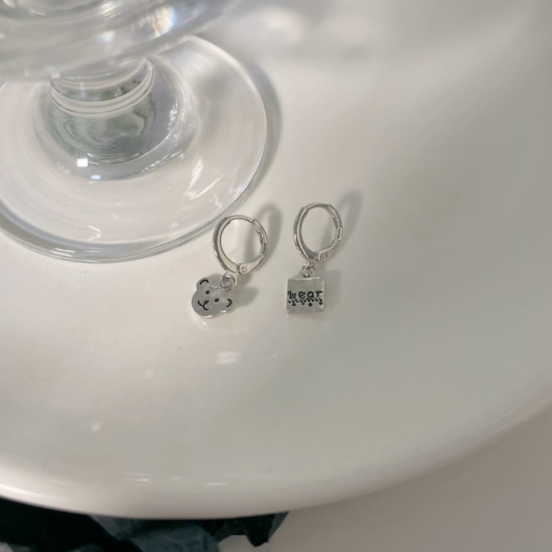 Kami Bunga Korea s925 Perak Beruang Lucu Square Drop Hoop Earrings Untuk Wanita Perempuan Trendi Tidak Teratur Lingkaran Anting-Anting Mode Telinga Perhiasan Hadiah