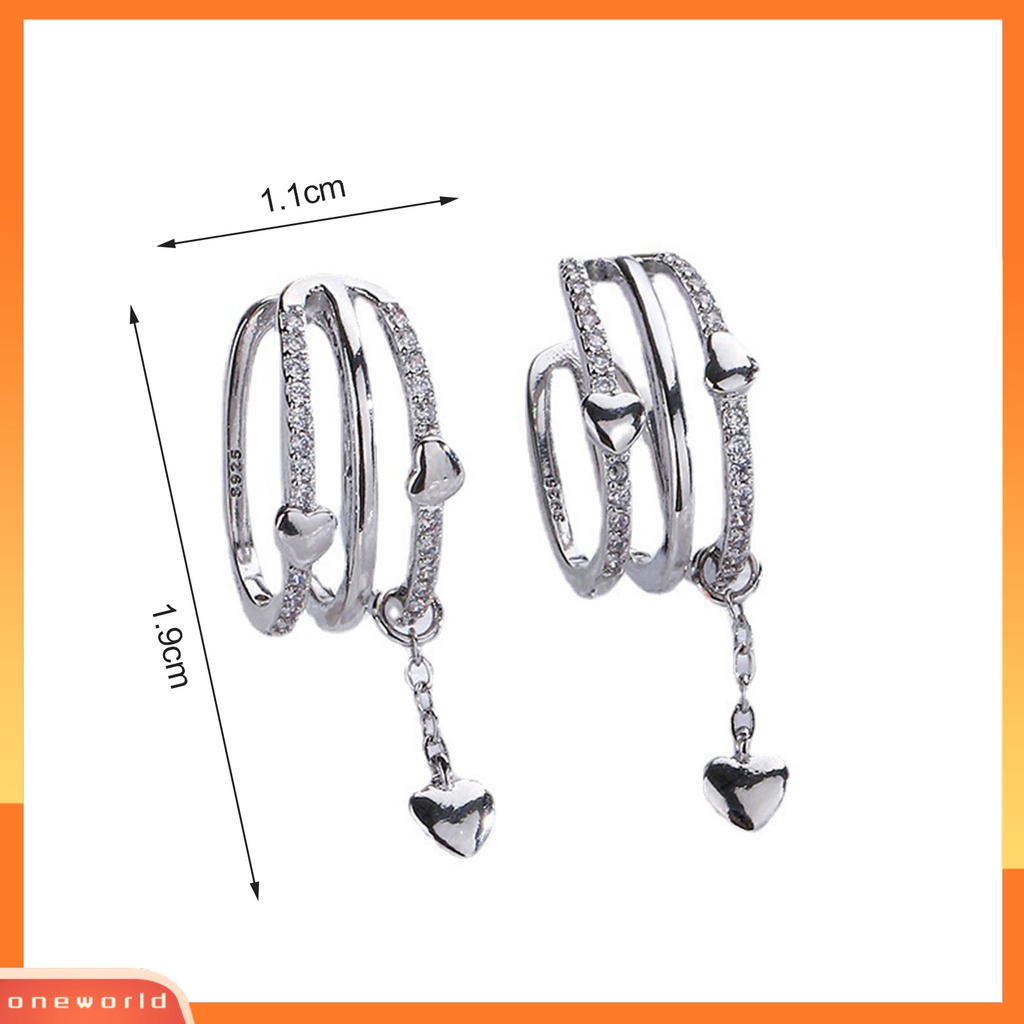 [EONE] 1pc Manset Telinga Non-Piercing Multi-Layer Keren Berlebihan Berlian Imitasi Cinta Hati Rumbai Tulang Rawan Klip Anting Perhiasan Fashion