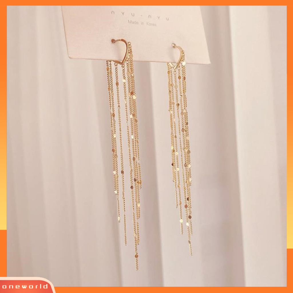 [EONE] 1pasang Drop Earrings Bohemian Temperamen Payet Bentuk Hati Geometris Hias Hadiah Wanita Panjang Logam Rumbai Pesona Anting Perhiasan Pernyataan Fashion