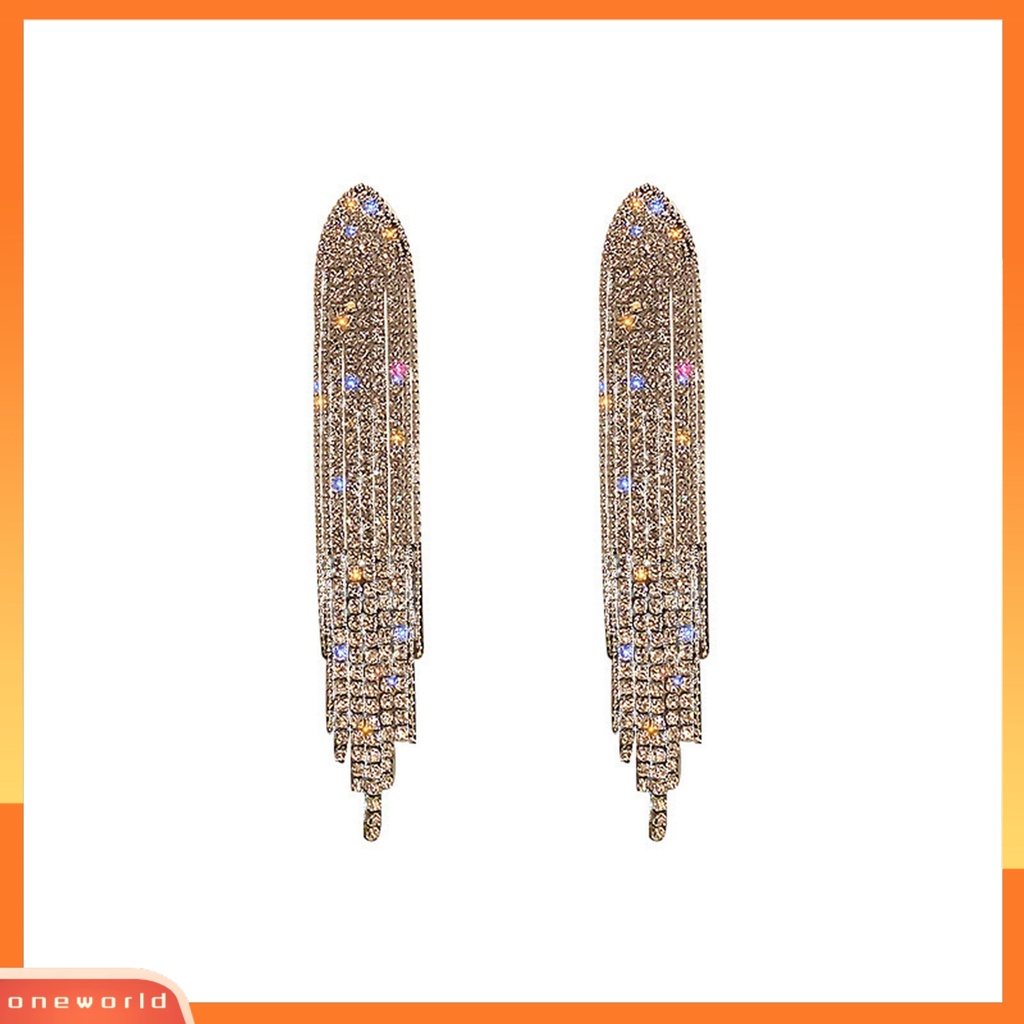 [EONE] 1pasang Menjuntai Anting Bling Berlian Imitasi Elegan Hadiah Bohemian Logam Jumbai Wanita Stud Earrings Fashion Perhiasan