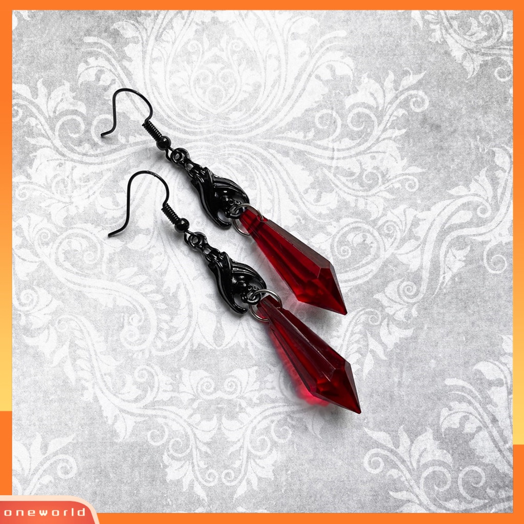 [EONE] 1pasang Anting Wanita Fadeless Sweater-proof Anti-Oksidasi Tahan Jatuh Ruby/Permata Hitam Vintage Ear Hooks Ear Decoration