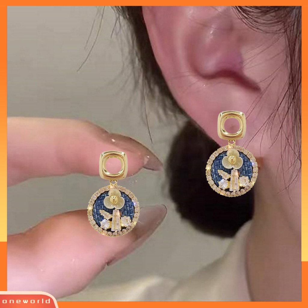 [EONE] 1pasang Anting Menjuntai Glitter Hiasan Telinga Mutiara Imitasi Gaya Perancis Temperamen Bunga Hias Berlian Imitasi Stud Earrings Untuk Pacaran