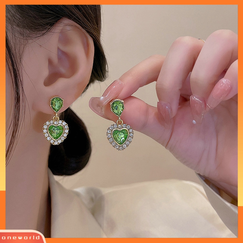 [EONE] 1pasang Menjuntai Anting Berlian Imitasi Geometris Electroplating Cahaya Mewah Hati Drop Earrings Perhiasan Aksesori