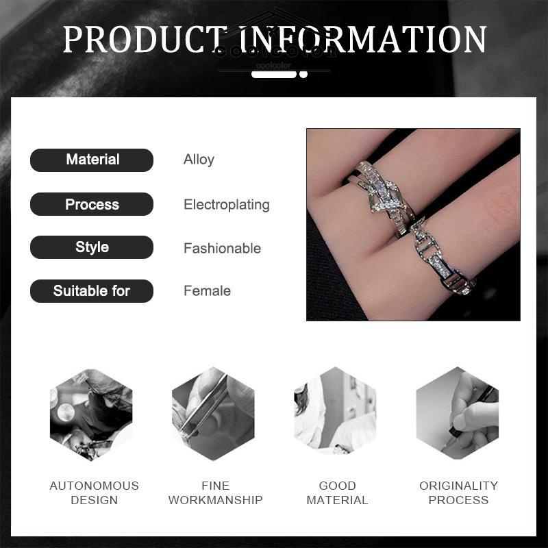 COD❤️2Pcs/Set Cincin Huruf D Desain Wanita Kepribadian Mode Cahaya Mewah Terbuka- cl